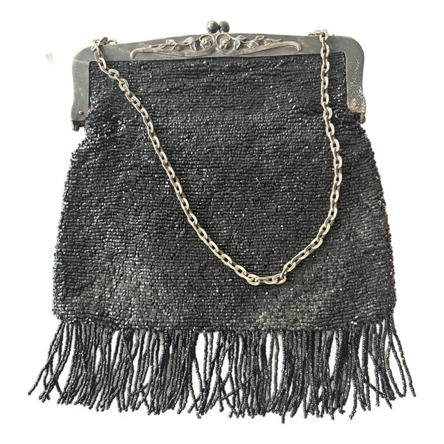Art Deco Beaded and Silver Plated Purse For Sale