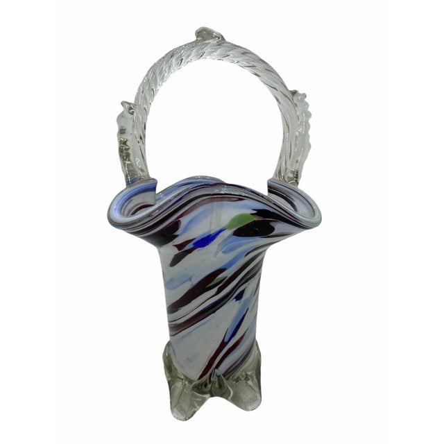 1960s Murano Glass Basket Flower Vase Chairish