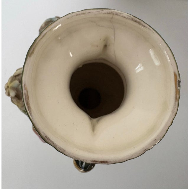 Early 20th Century Vintage Elegant Porcelain Handled Vase With Intricate Flower Patterned Detail Design For Sale - Image 5 of 9