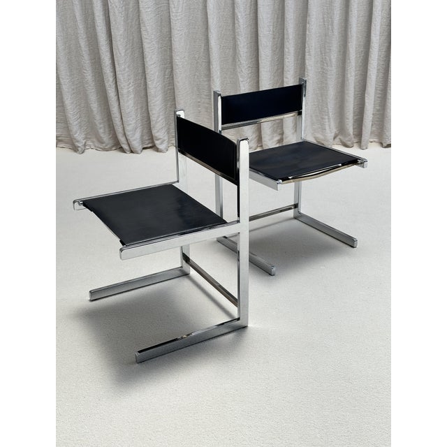 Brutalist Chrome and Leather Chairs from Sigma Furniture, Belgium, 1960s, Set of 6 For Sale - Image 6 of 12