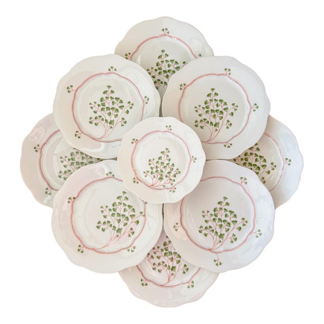 Antique Maidenhair Fern Nymphenburg Porcelain Dinnerware, Hand Painted For Sale