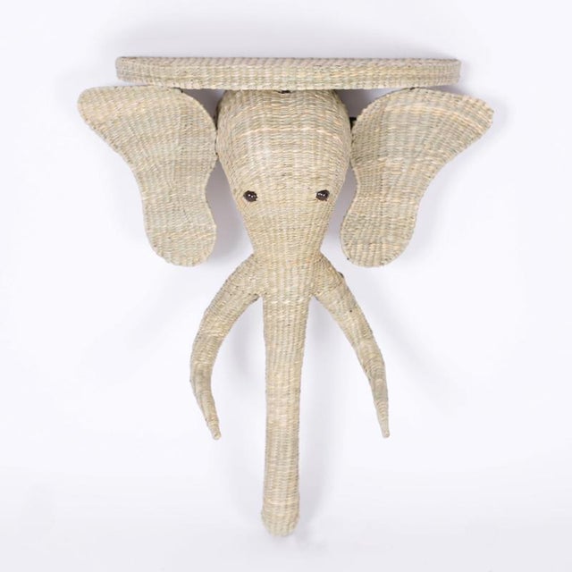 Mid-Century Modern Pair of Wicker Elephant Consoles For Sale - Image 3 of 9
