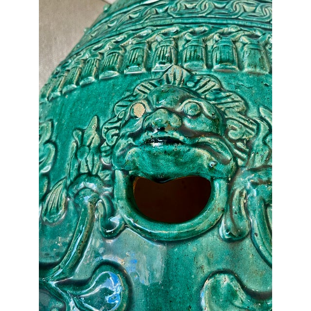 Antique Asian Emerald Green Glazed Terracotta Garden Stool For Sale In West Palm - Image 6 of 12