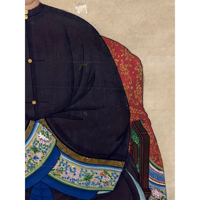 Antique Chinese Qing Dynasty Ancestor Portraits, Pair For Sale - Image 9 of 12
