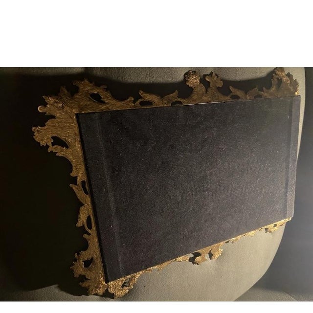 Metal Ornate Gilt Metal Framed Mirrored Vanity Tray With Rococo-Detailing. Ornate Rococo-Style Gilded Cast Metal Table Mirror. For Sale - Image 7 of 11