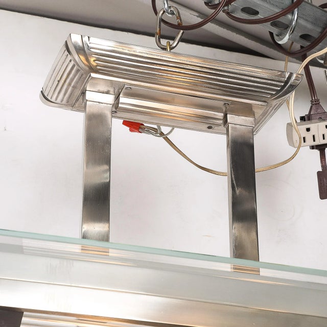 Silver Art Deco Machine Age Silvered Bronze & Glass Rod Chandelier by Petitot For Sale - Image 8 of 15