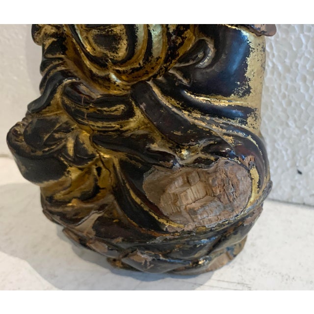 Black Solid Wood Buddha with Golden Patina, 20th Century For Sale - Image 8 of 10