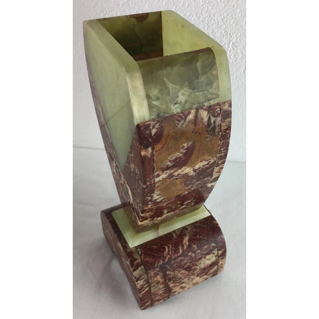 French Art Deco Marble and Onyx Clock Set, Signed - Set of 3 For Sale - Image 4 of 10