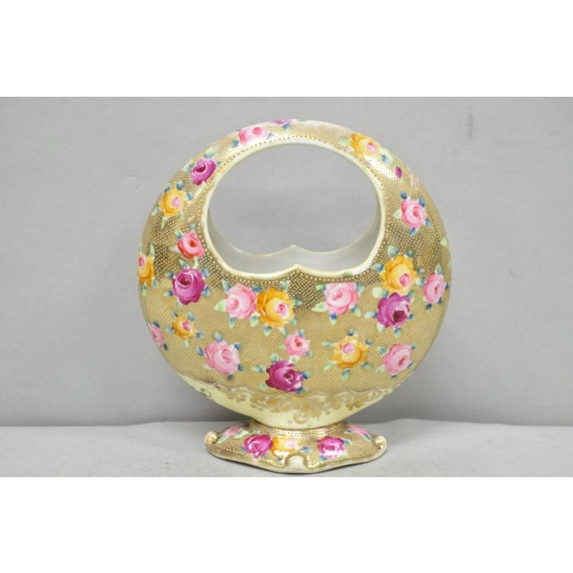Antique Japanese Nippon Hand Painted Porcelain Gold Gilt Handle Moon Basket Vase For Sale - Image 17 of 17