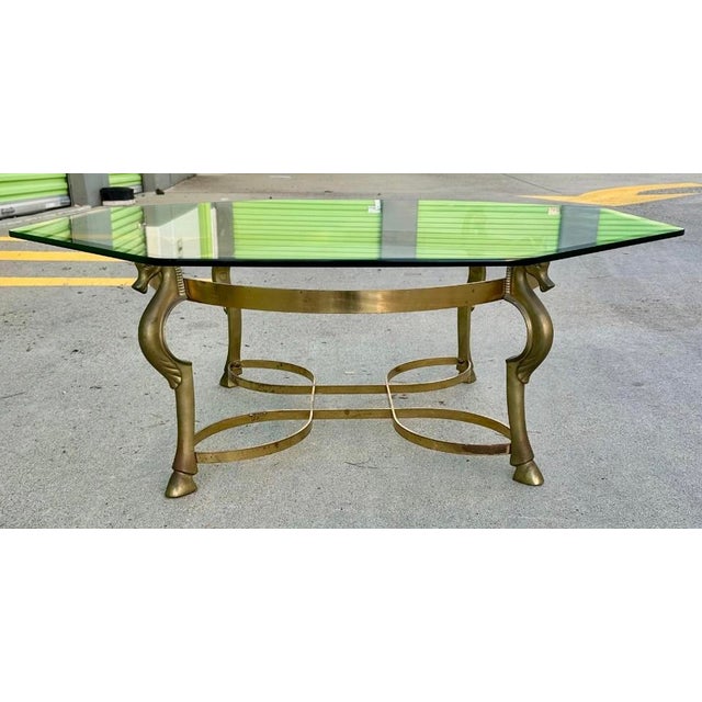 Mid-Century Modern Maison Jansen Attributed Vintage Brass Horse Head Octagonal Coffee Table, Made in Italy For Sale - Image 3 of 18