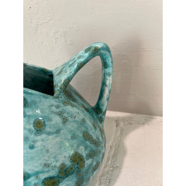 1960s Studio Art Pottery Pitcher Turquoise Crystalline Glaze Signed HKS c.1960s For Sale - Image 5 of 12