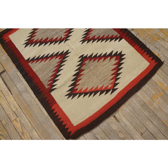 Ivory 1930s Ivory Geoemtric Tribal American Navajo "Double Saddle" Rug 3' X 3'9" Flatweave Wool Carpet For Sale - Image 8 of 18