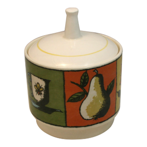 Mid Century Modern Holt Howard Fruit & Flowers Pattern Ceramic Sugar Condiment Jam Jar With Lid