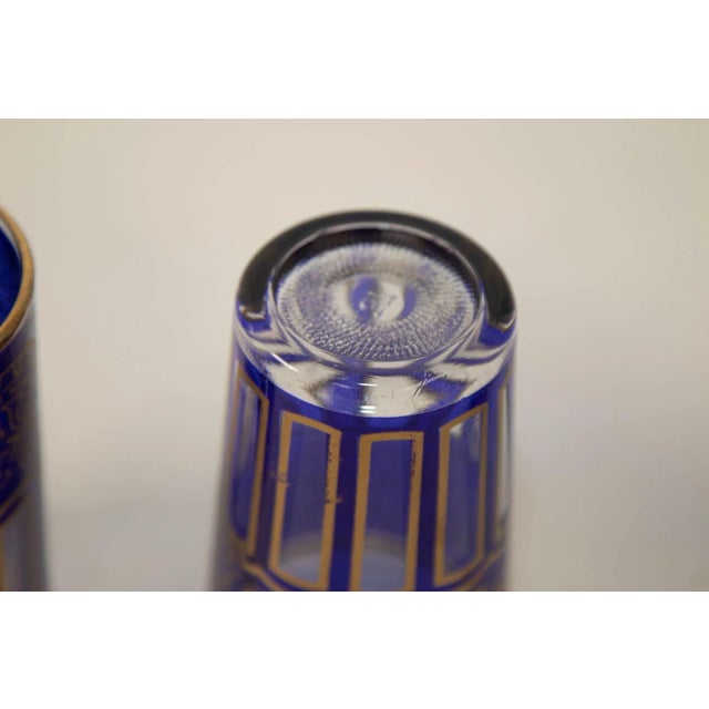 Moroccan Royal Blue Glasses With Gold Moorish Arabesque Design Set of 6 Barware For Sale - Image 10 of 12