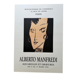 Alberto Manfredi - Aquarelles Et Gravures, 1990, Exhibition Poster, Bouquinerie De l'Institut 12 Paris For Sale