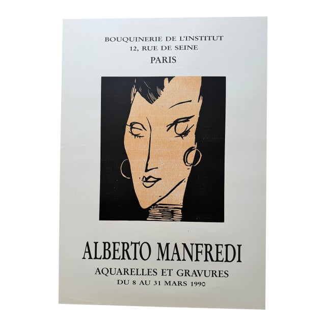Alberto Manfredi - Aquarelles Et Gravures, 1990, Exhibition Poster, Bouquinerie De l'Institut 12 Paris For Sale