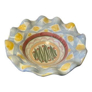 Late 20th Century MacKenzie-Childs Aalsmeer Ruffled Majolica Bowl, 8" For Sale