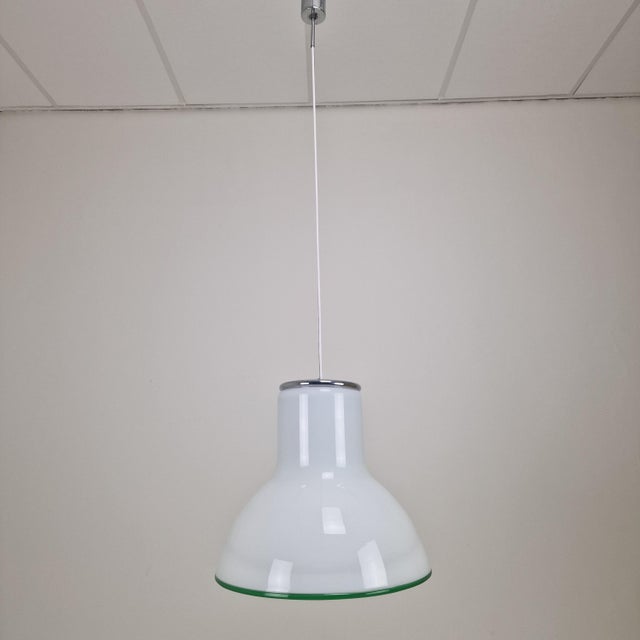 Mid-Century Modern Italian Murano Cased Glass Pendant Light with Green Trim, 1970s For Sale - Image 4 of 15