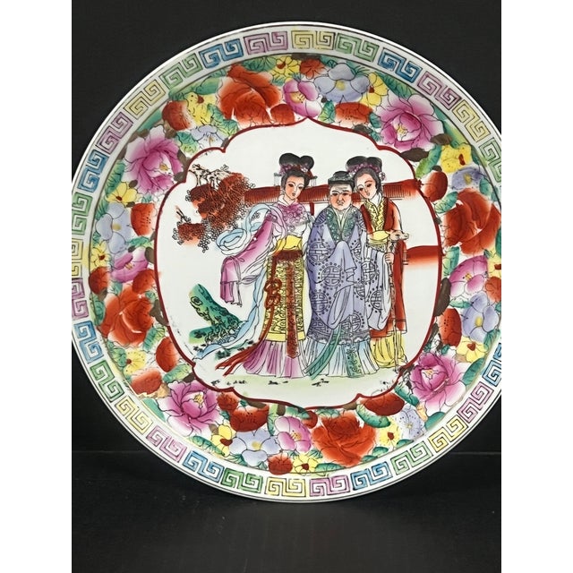 Chinese Art Porcelain Famille Rose Plate With Floral and Court Lady Design For Sale In New York - Image 6 of 8