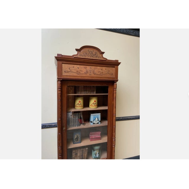 Antique Art Nouveau Display Bookcase with Inlays, 1910 For Sale - Image 6 of 10