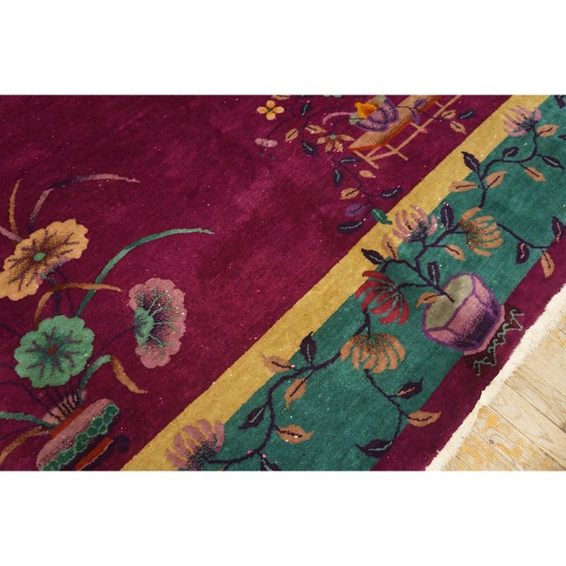 Raspberry Pink 1920s Red Knotted Antique Chinese Art Deco Rug by Walter Nichols 8' 10"x 11' 6" For Sale - Image 8 of 9