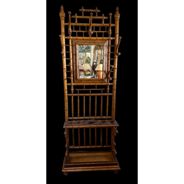 Mid-to-Late 19th Century Victorian Faux Bamboo Hall Stand Simulated bamboo intricately carved glorious hall tree. Deep...