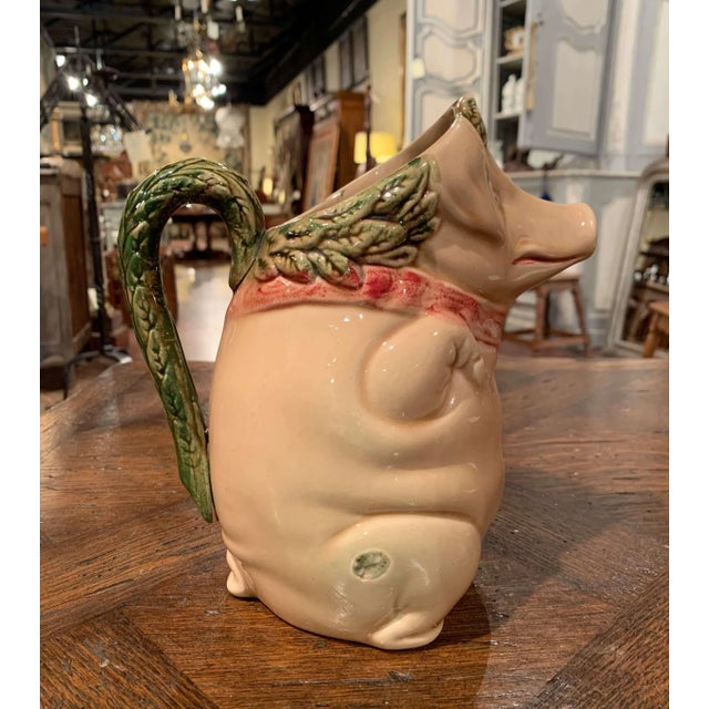19th Century French Barbotine Pig Pitcher in the Style of Onnaing For Sale In Dallas - Image 6 of 11
