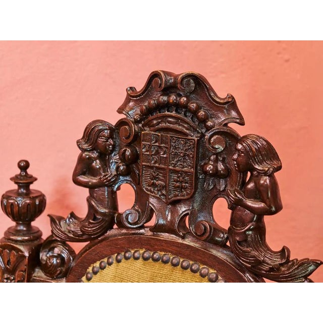 Brown Neo-Renaissance Chairs with Coats of Arms, Set of 2 For Sale - Image 8 of 11