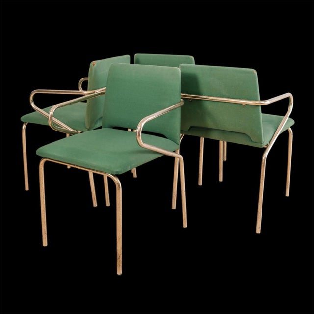 Hollywood Regency Chairs in Green Fabric and Gold Metal, 1970s, Set of 4 For Sale - Image 14 of 14
