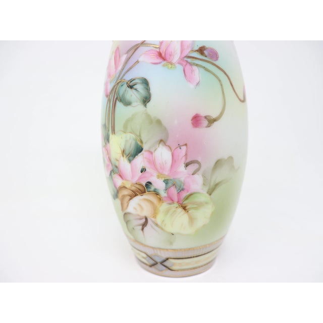 Antique Art Nouveau Porcelain Vase With Hand-Painted Floral and Gold Decoration For Sale - Image 11 of 12