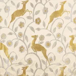 Schumacher Les Gazelles Au Bois Fabric in Ecru