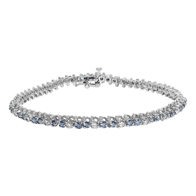 14K White Gold 4 5/8 Cttw Alternating White and Blue Diamond Martini Set Tennis Bracelet (H-I Color, I1-I2 Clarity) - 7" Inches For Sale