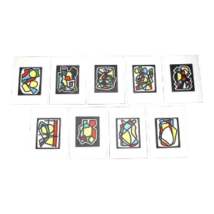 Vintage Mid 20th Century Emile Lahner Limited Edition Abstract Lithographs - Set of 9 Plus Portfolio