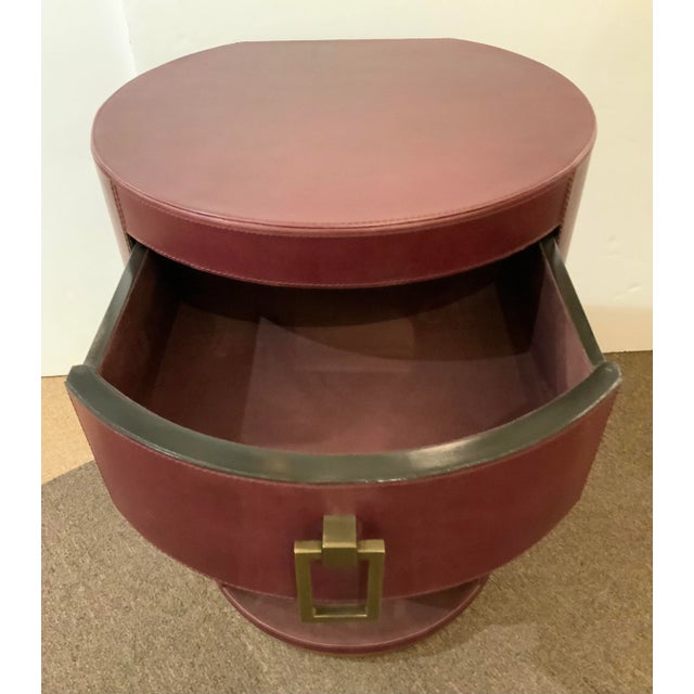 2020s Currey & Co. Modern Merlot Leather Wrapped Side Table Prototype For Sale - Image 5 of 6