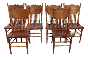 Set of Six Vintage Oak Pressback Dining Room Chairs ~ French Country