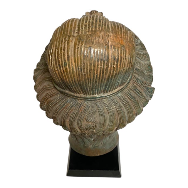Thai Bronze Buddha Head Statue Vintage Ayutthaya Style Bust Sculpture Decor For Sale - Image 10 of 18