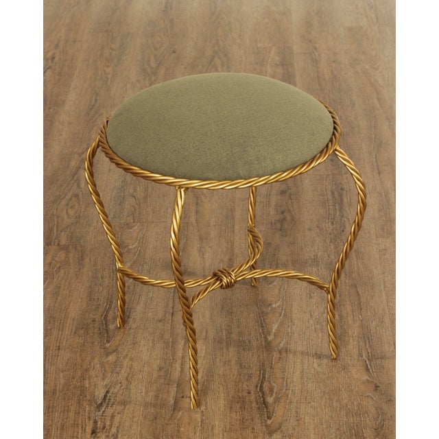 Italian Hollywood Regency Gilt Rope Twist Stools - A Pair For Sale - Image 4 of 12