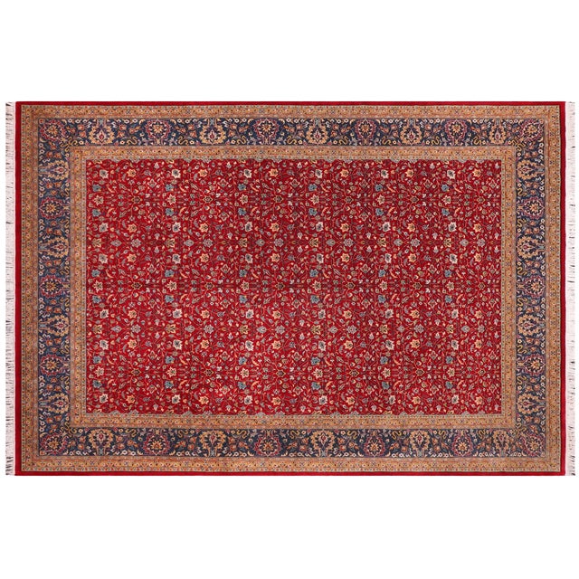 Teal Traditional Floral 1990's Pak-Persian Red/Teal Wool Rug - 9'0'' X 12'0'' For Sale - Image 8 of 9
