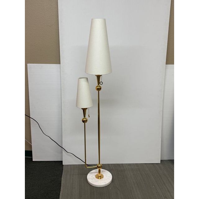 Metal Jonathan Adler Caracas Brass Double Light Floor Lamp For Sale - Image 7 of 11