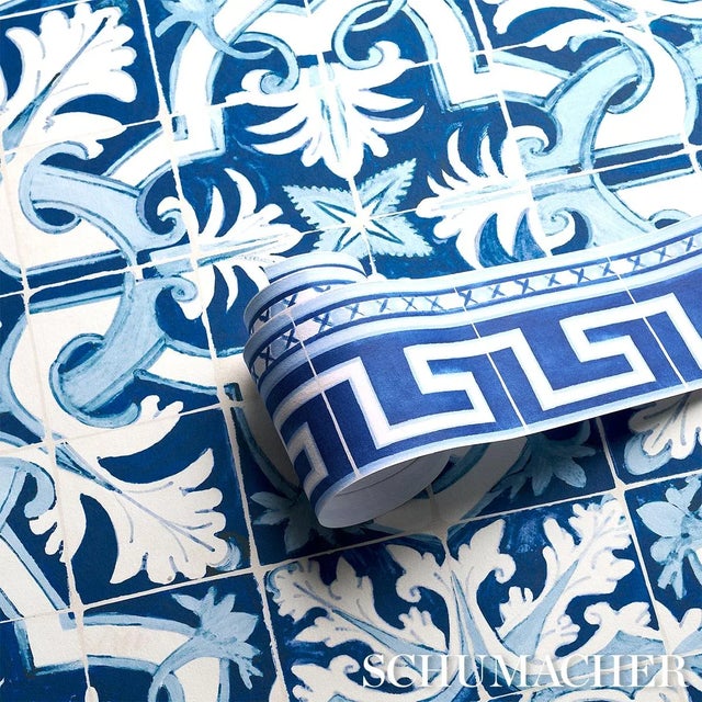 2020s Schumacher X Mary McDonald Azulejos Border in Azure For Sale - Image 5 of 6