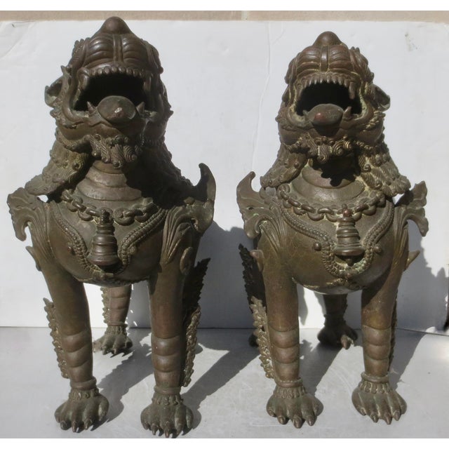 Asian Antique Antique 18th-19th Century Nepali Bronze Temple Lions - A Pair of 2 For Sale - Image 3 of 16