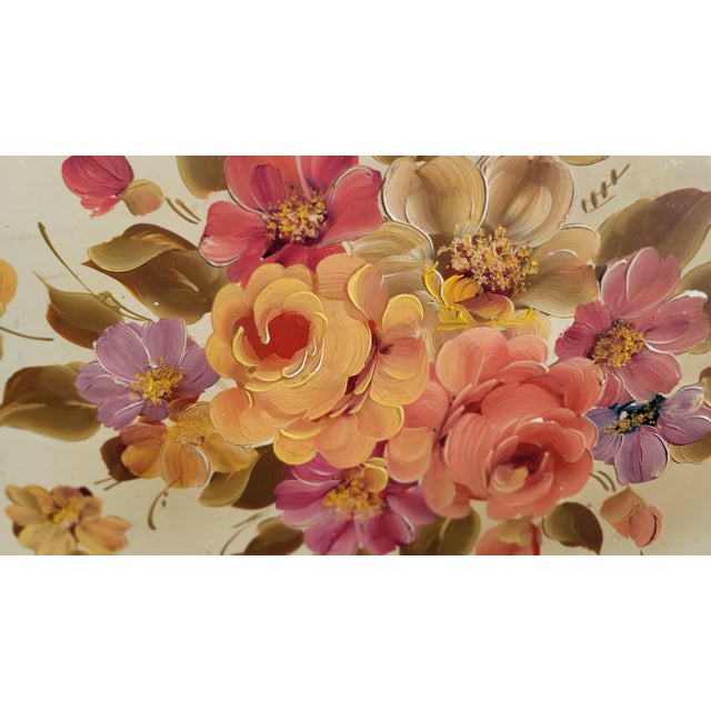 Pink Vintage Hand Painted Metal Tray For Sale - Image 8 of 12