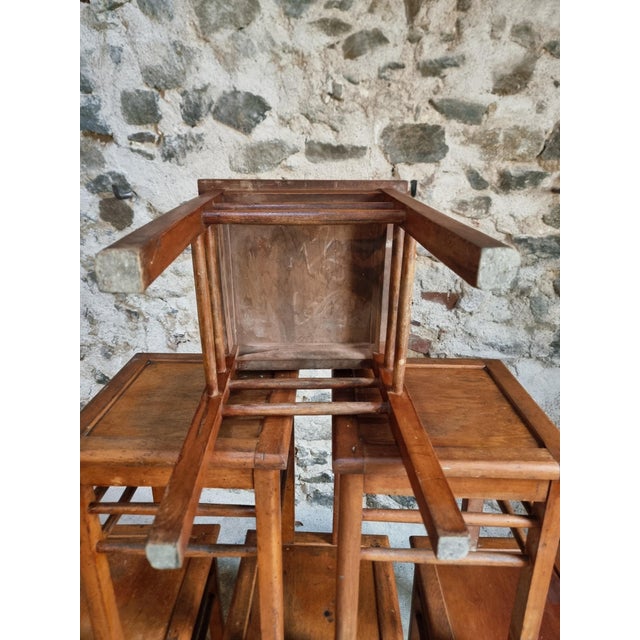 Vintage Workshop Stools in Beech Wood, 1930s, Set of 6 For Sale - Image 9 of 14