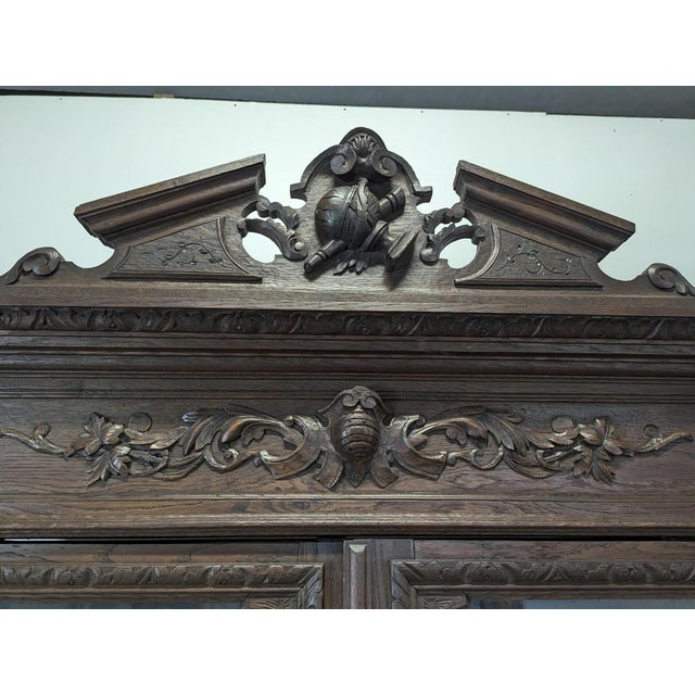 Wood Louis XIII Style Glass-Fronted Bookcase in Oak For Sale - Image 7 of 11