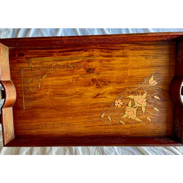 Mid 20th Century Anglo-Indian Folding Rosewood Tray/Butler's Table With Mixed Metal Inlay For Sale - Image 4 of 10