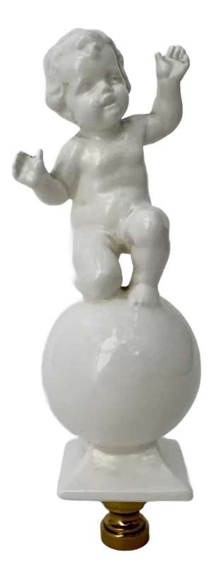 Porcelain Putti Lamp Finial on Brass Hardware