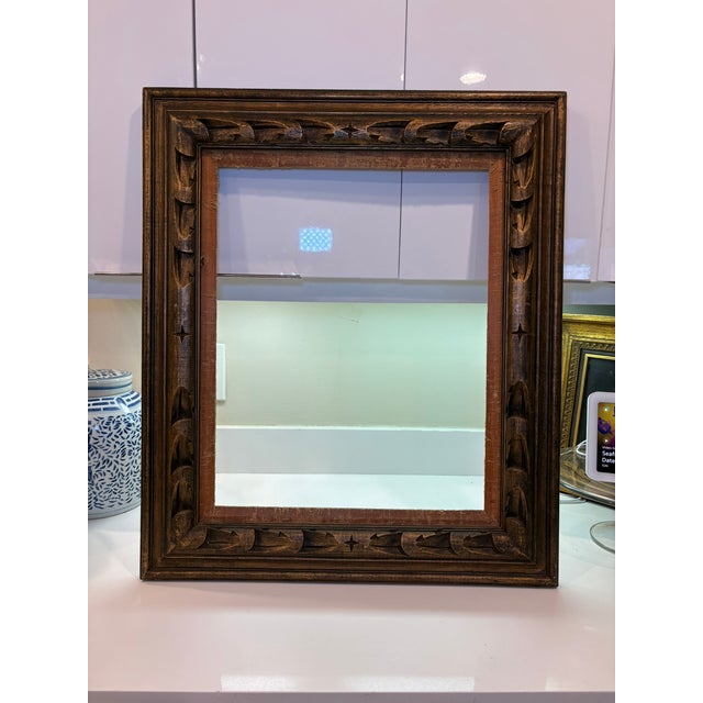 Vintage Carved Wood Picture Frame With Linen Liner Fits 16 X 20 Richly carved wood frame with a warm dark finish and...