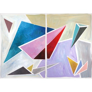 2021 "Retro Futuristic Angle Ensemble" Constructivist Style Diptych Paintings - a Pair For Sale