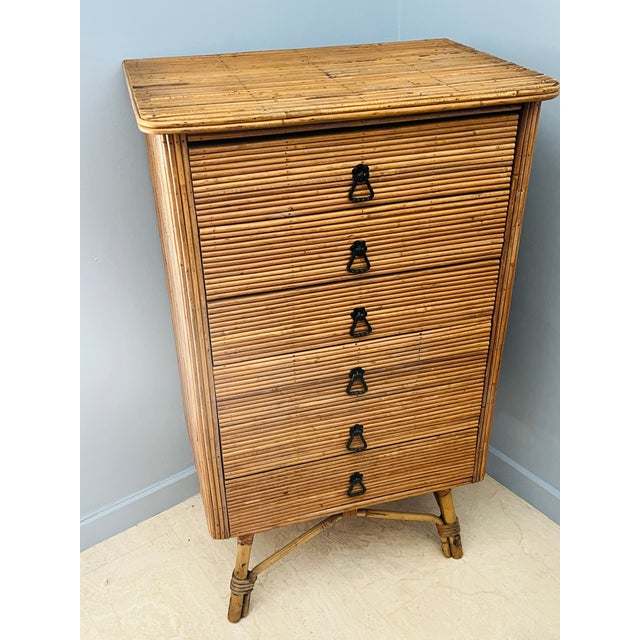 Rattan Chest of Drawers attributed to Adrien Audoux and Frida Minet, 1960s For Sale - Image 6 of 15