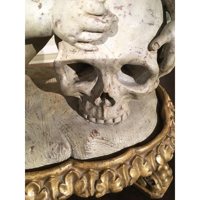 Memento Mori Child Skull Figure Sculpture, Faux White Marble, Late 17th Century For Sale - Image 11 of 17